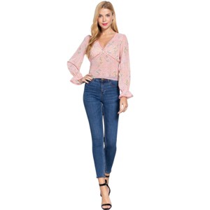 Slickblue Floral Ruffle Sleeve Chiffon Top for Women – Pink – Airy Fit – Garden Parties & Casual Looks - S - 1 of 4