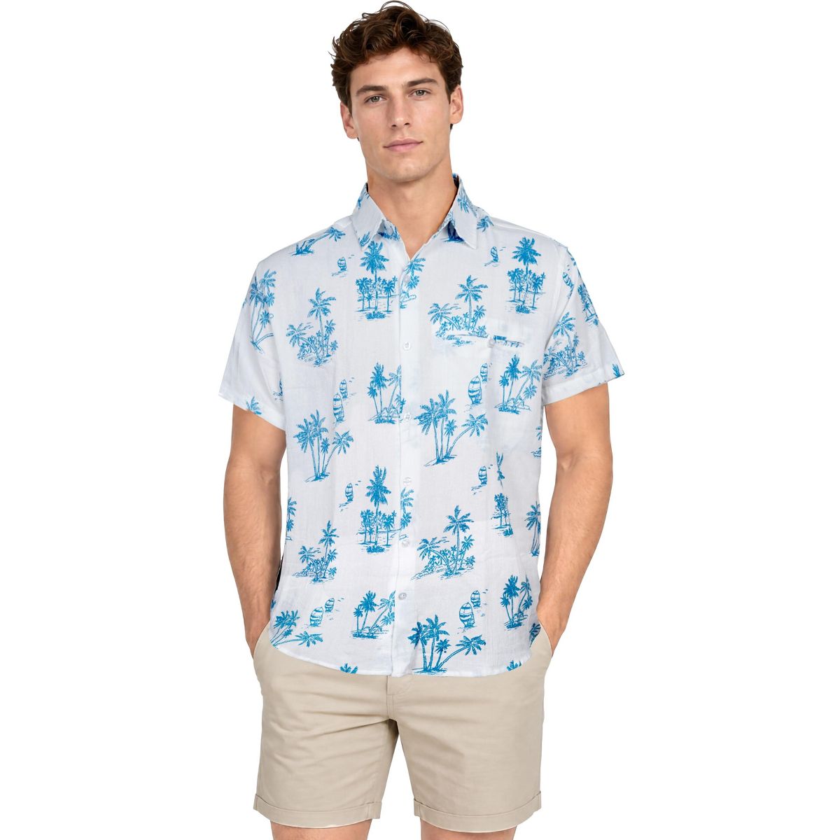 HAPPY BAY Men's Short Sleeve Button Down Hawaiian Collar Shirts Aloha Camp Beach Vacation Shirts Casual Camp Summer Untuckit Shirt 3XL Blue,Tree
