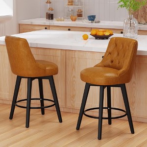 JUJABU 26"H Swivel Bar Stools Set of 2, with Backs, Upholstered and Solid Wood Legs - 1 of 4