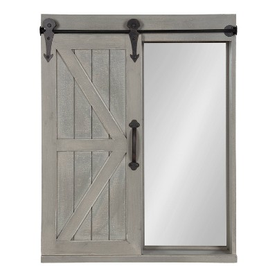 Decorative Wood Wall Storage Cabinet with Vanity Mirror Rustic Gray - Kate & Laurel All Things Decor