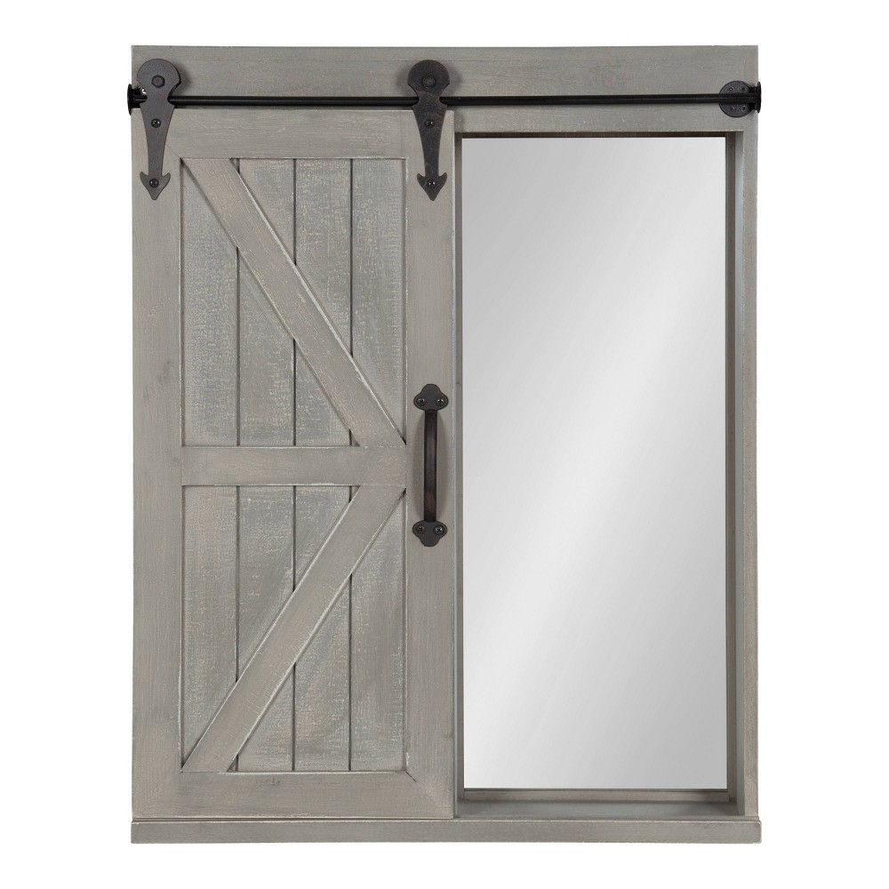Photos - Wall Shelf Decorative Wood Wall Storage Cabinet with Vanity Mirror Rustic Gray - Kate