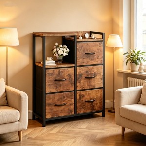 dresser 6 6 Drawers, Modern Wooden Black Tall Dressers for Bedroom and Closet main image 0