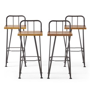 GDFStudio Dione Outdoor Acacia Wood and Iron 30 Inch Barstools (Set of 4), Brown - 1 of 4