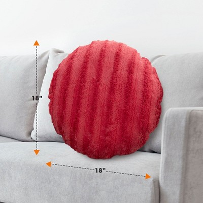 Maroon Faux Fur 18" Round Throw Pillow Set