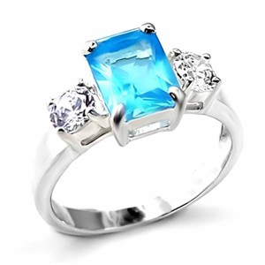 Slickblue Polished 925 Sterling Silver Ring with Sea Blue Synthetic Spinel & Clear Accents - Women's Jewelry, Size 5-10 - 1 of 3