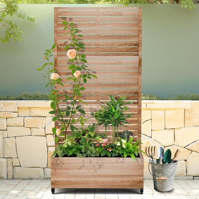 TUYOHW Metal Planter Box with Trellis, Metal Raised Garden Bed with Trellis, Garden Box for Climbing Plants, Flower