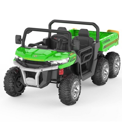 24V Two Seater Ride On Dump Truck with Electric Dump Bed, 6 Wheeler Kids UTV Electric Car with Remote Control, with Led Light