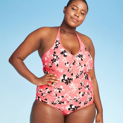 pink one piece swimsuit plus size