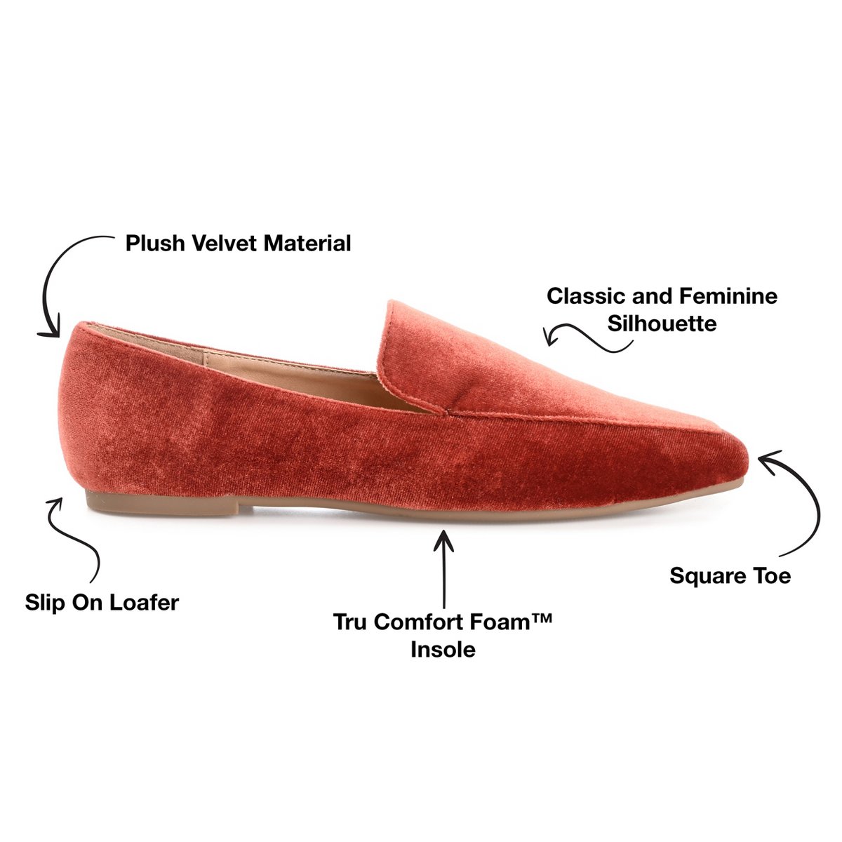 Женские туфли Journee Collection Women's Silas Slip On Square Toe Loafer Flats Rust 10 — фото 8