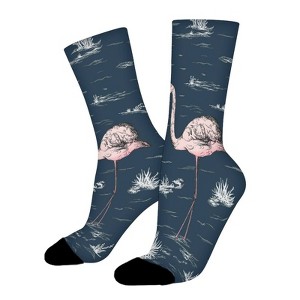 Vivid Flamingo Hummingbird Women Printed Crew Socks Funny Funky Socks Soft Polyester Novelty Gifts for Artists Men - 1 of 1