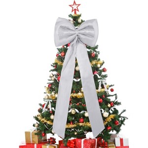 25 PCS Red Satin Christmas Tree Topper Bow & Ribbon Bows Set, Wired Edge, Long Tail, for Christmas Tree, Garland, Wreath, Indoor Outdoor Décor - 1 of 4