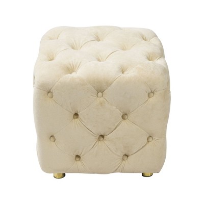 FURNIinspire Ottomans And Benches Modern Velvet Upholstered Ottoman Multifunctional Stylish Seat, Decor Soft Foot Stool, Beige, 18.10"*18.10"*18.80"