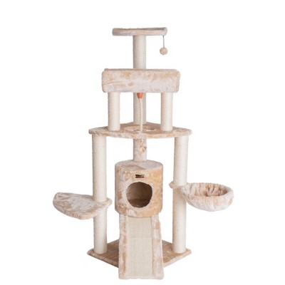 Beige Sisal and Faux Fur Multi-Level Cat Tree