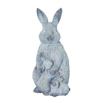 Transpac Resin 12.75 in. Gray Spring Bunny with Baby Decor