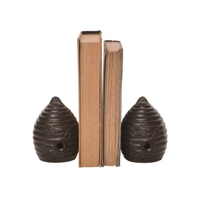Transpac Metal 4.72 in. Brown Beehive Bookends Set of 2