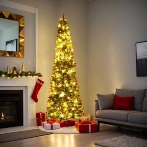 Resenkos 9ft Slim Pencil Christmas Tree - Space-Saving Design for Small Corners, 1500 Realistic PVC Branches - 1 of 4