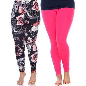Women's Pack of 2 Plus Size Leggings - One Size Fits Most Plus - White Mark - 1 of 1