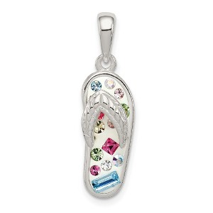 Black Bow Jewelry Sterling Silver and Crystal Multi-Color Collage Flip flop Pendant - 1 of 4