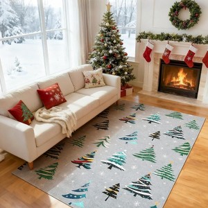 Washable Christmas Runner Rug, Soft Non-Slip Low Pile Carpet for Kitchen, Hallway, or Bedroom Festive Decor - 1 of 4