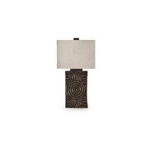 Signature Design by Ashley Heathbury Paper Table Lamp, Antique Brown, 20" Tall, Geometric Rectangular Shade - 1 of 3