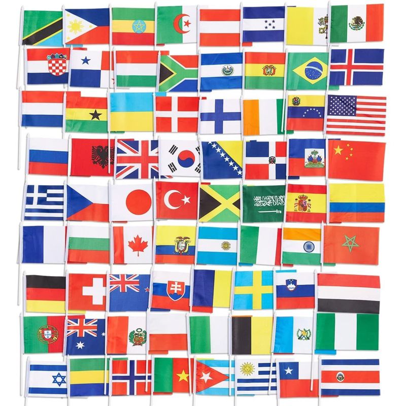 Juvale 72 Pack International World Country Handheld Stick Flag for Party Decor, Parades, Festival, 7.5 x 5.2 in, 1 of 5
