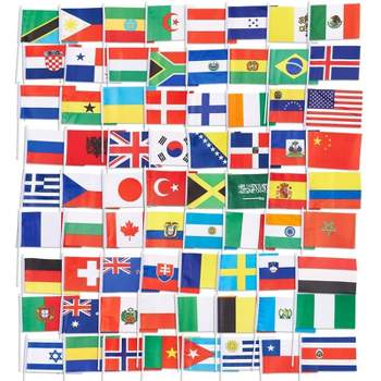 Juvale 72 Pack International World Country Handheld Stick Flag for Party Decor, Parades, Festival, 7.5 x 5.2 in