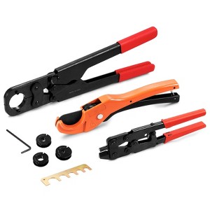 VEVOR PEX Pipe Crimping Tool Kit, Pro Press Crimper for 3/8", 1/2", 3/4", 1" Crimp Rings, with 3 Jaw Dies, PEX Tubing Cutter, Go/No-Go Gauge, Black - 1 of 4