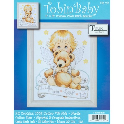 Tobin Counted Cross Stitch Kit 11"X14"-Angel Birth Record (14 Count)