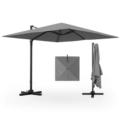 Gray 9.5FT Cantilever Offset Patio Umbrella with Aluminum Pole