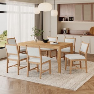 7 Piece Dining Table Set for 6, Retro Dining Set Kitchen Table Set with 6 Upholstered Chairs - ModernLuxe - 1 of 4