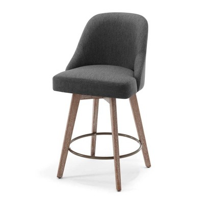 Bekrvio Counter Height Bar Stools, 26" Mid-Century Swivel Barstools with Backs - Linen Upholstered Wood Legs, Kitchen Island Counter Chairs