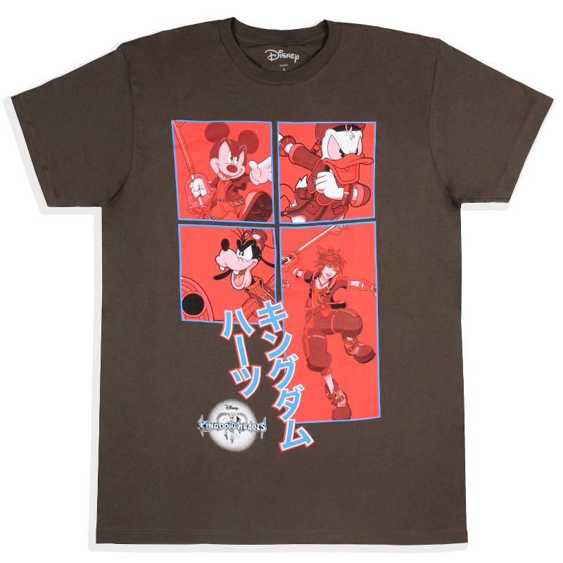 Disney Mens' Kingdom Hearts Characters In Action Grid Kanji T-Shirt, 1 of 4