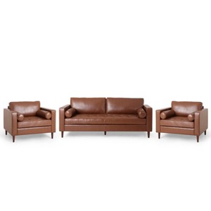 3pc Malinta Contemporary Faux Leather Tufted Sofa and Club Chair Set - Christopher Knight Home - 1 of 4