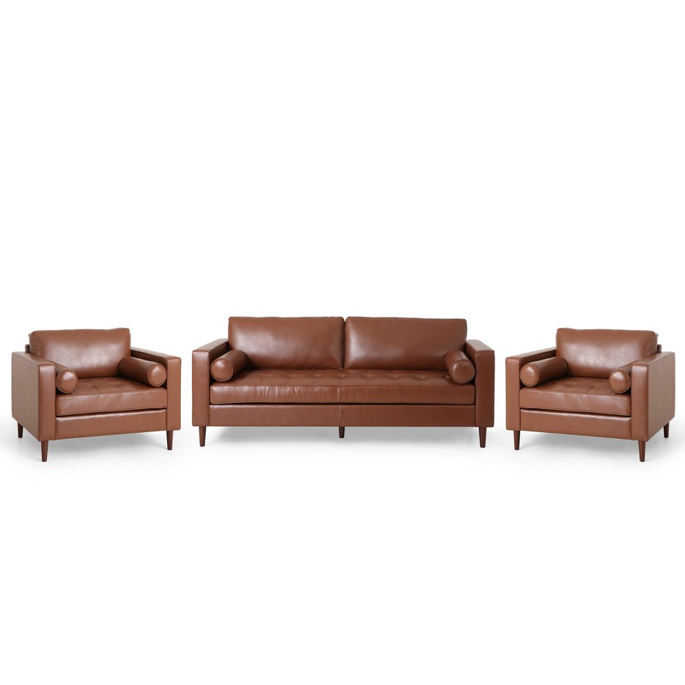 Photos - Storage Combination 3pc Malinta Contemporary Faux Leather Tufted Sofa and Club Chair Set Cogna