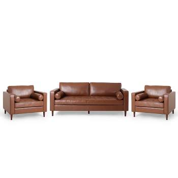 3pc Malinta Contemporary Faux Leather Tufted Sofa and Club Chair Set - Christopher Knight Home