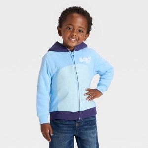 Toddler Boys' Bluey Cosplay Faux Shearling Hoodie Zip-Up Sweatshirt - Light Blue - 1 of 3