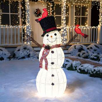 39 Lighted Snowy Tinsel Snowman Couple Outdoor Christmas Decoration