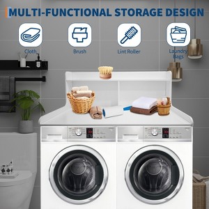 2-Tier Washer Dryer Countertop (54x27.5 Inch, White) - Waterproof Wood Topper with Shelf, Large Laundry Room Storage Organizer for Washer & Dryer - 1 of 4