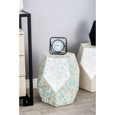 Natural Wood and Shell Round Accent Table