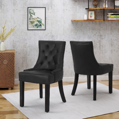 Lyngins 2-Pack Modern Upholstered Dining Chair with Diamond Stitching, Ergonomic Curved Backrest, Padded Microfiber Seat, Sturdy Wooden Legs