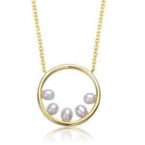 Guili Sterling Silver 14K Gold Plated Necklace with White Pearl Halo Eternity Circle Pendant, a luxurious addition for daily or formal wear. - 1 of 2