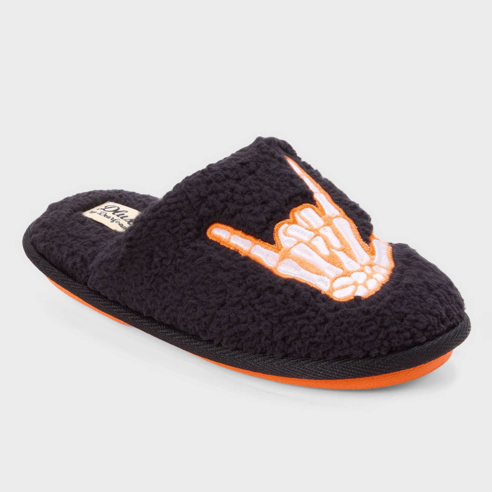 dluxe by dearfoams Kids Seasonal Scuff Skeleton Slippers - Black 2-3