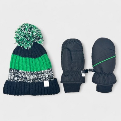 Rugged Bear Toddler Winter Hat & Ski Mittens Set - Cozy Beanie with Pom Pom & Warm Mittens for Boys & Girls, Ages 2-3 Years