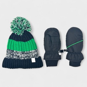 Rugged Bear Toddler Winter Hat & Ski Mittens Set - Cozy Beanie with Pom Pom & Warm Mittens for Boys & Girls, Ages 2-3 Years - 1 of 4