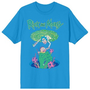 Rick & Morty Portal Rescue Crew Neck Short Sleeve Men's Turquoise T-shirt - 1 of 2