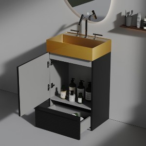 Christopher Knight Home Brook Freestanding 20" Striped Wood Bathroom Vanity with Brushed Steel Sink and Drawer - 1 of 4