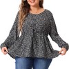 Agnes Orinda Women's Plus Size Round Neck Button Up Puff Floral Long Sleeve Casual Peplum Blouses - 2 of 4