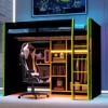 Full Size Wood Gaming Loft Bed with Desk, Open Wardrobe, Storage Compartments & RGB Lights - ModernLuxe - 2 of 4