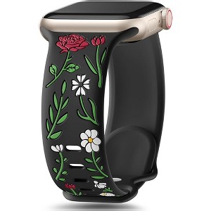 HTUTWOO Floral Band Compatible with Apple Watch Bands 38/40/41/42mm, Flower Engraved Silicone Inlay Dressy Strap for iWatch Series Ultra - 1 of 4