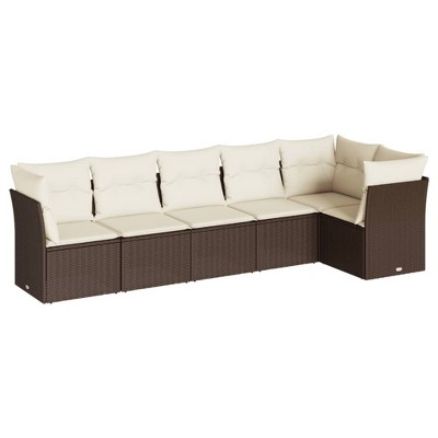 vidaXL Garden Sofa Set Beige Poly Rattan Large UV-resistant materials - Brown and Cream Without Table